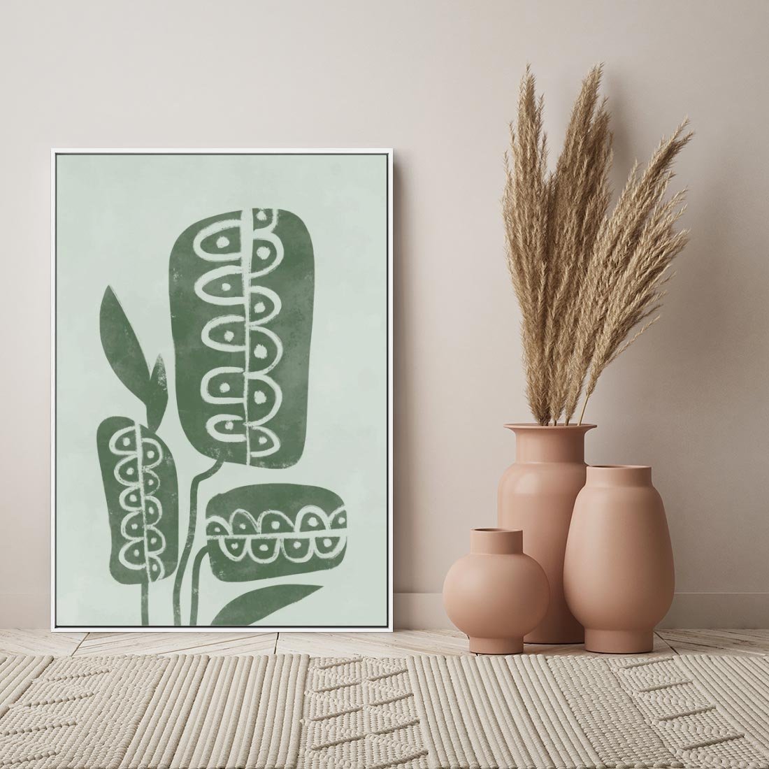 Obraz w ramie 80x120 - Nurtująca Zieleń - abstrakcyjny zielony motyw, skandynawski design - rama biała