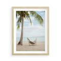 Plakat w ramie 50x70 - Relaks na plaży - palma, hamak - rama drewno