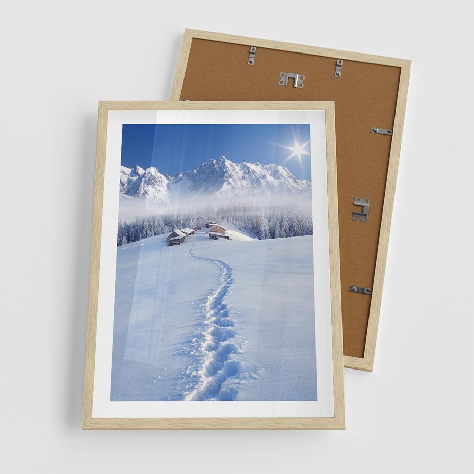 Plakat w ramie 50x70 - Magia zimowych gór - zima, góry - rama drewno
