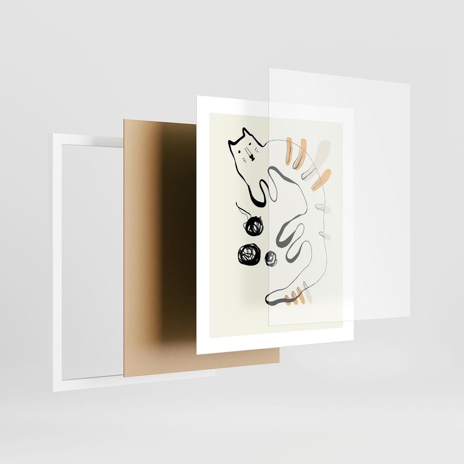 Plakat w ramie 40x50 - Picassowska Abstrakcja Kota - abstrakcyjna grafika kota, jak picasso - rama biała