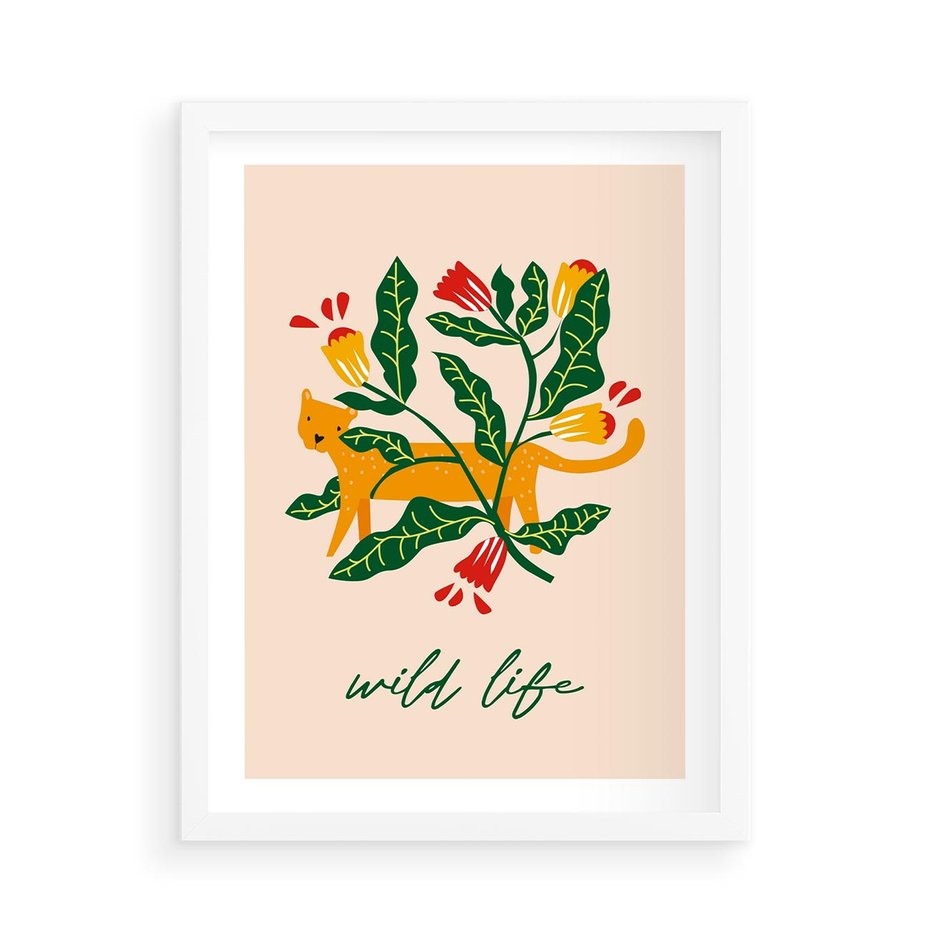 Plakat w ramie 50x70 - Tygrys w Kwiatach - tygrys, plakat - rama biała