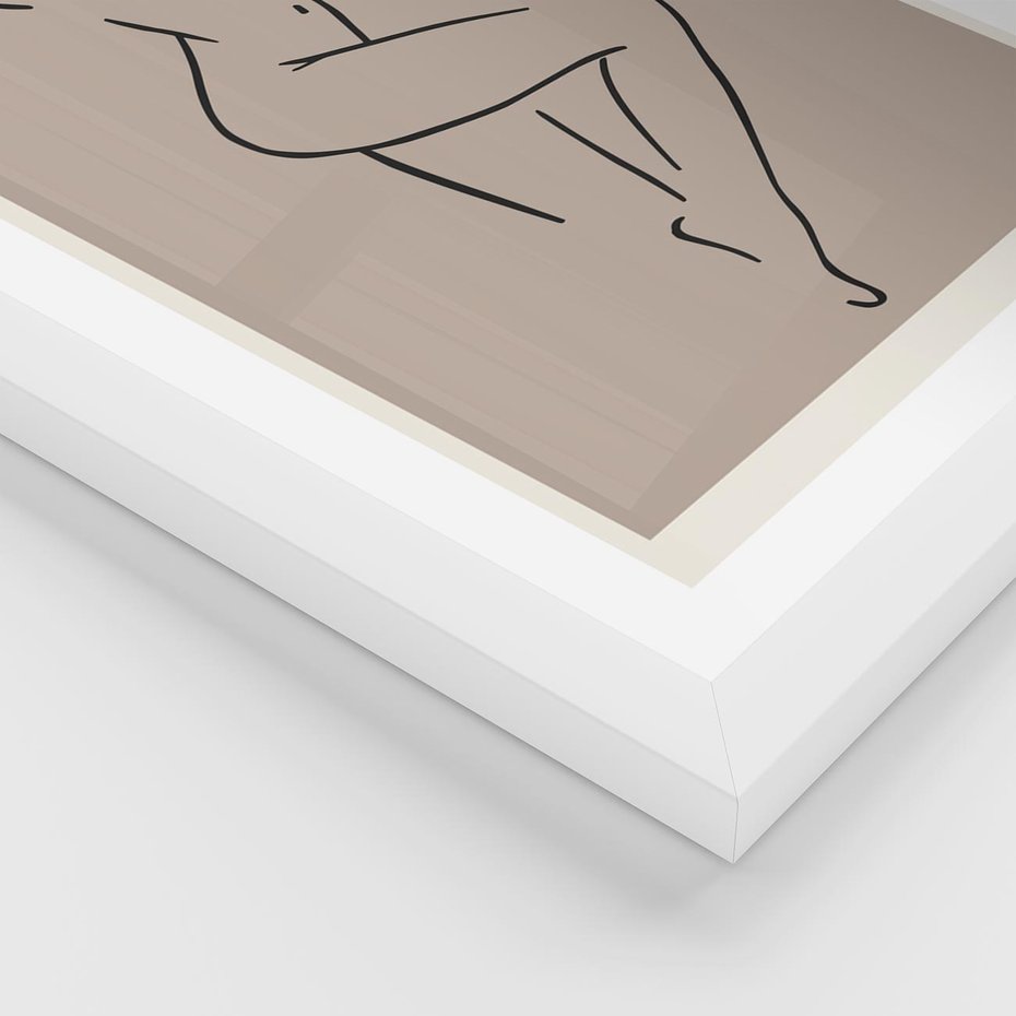Plakat w ramie 30x40 - Zanikająca Wyobraźnia - mnimalistyczny akt, beżowa tonacja - rama biała