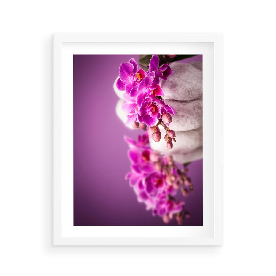 Plakat w ramie 40x50 - Relaksująca orchidea w spa - spa, orchidea - rama biała