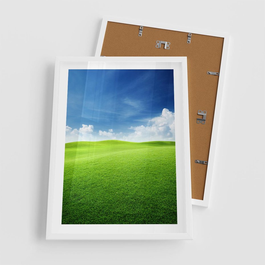 Plakat w ramie 50x70 - Łąka pod Niebem - łąka, niebo - rama biała