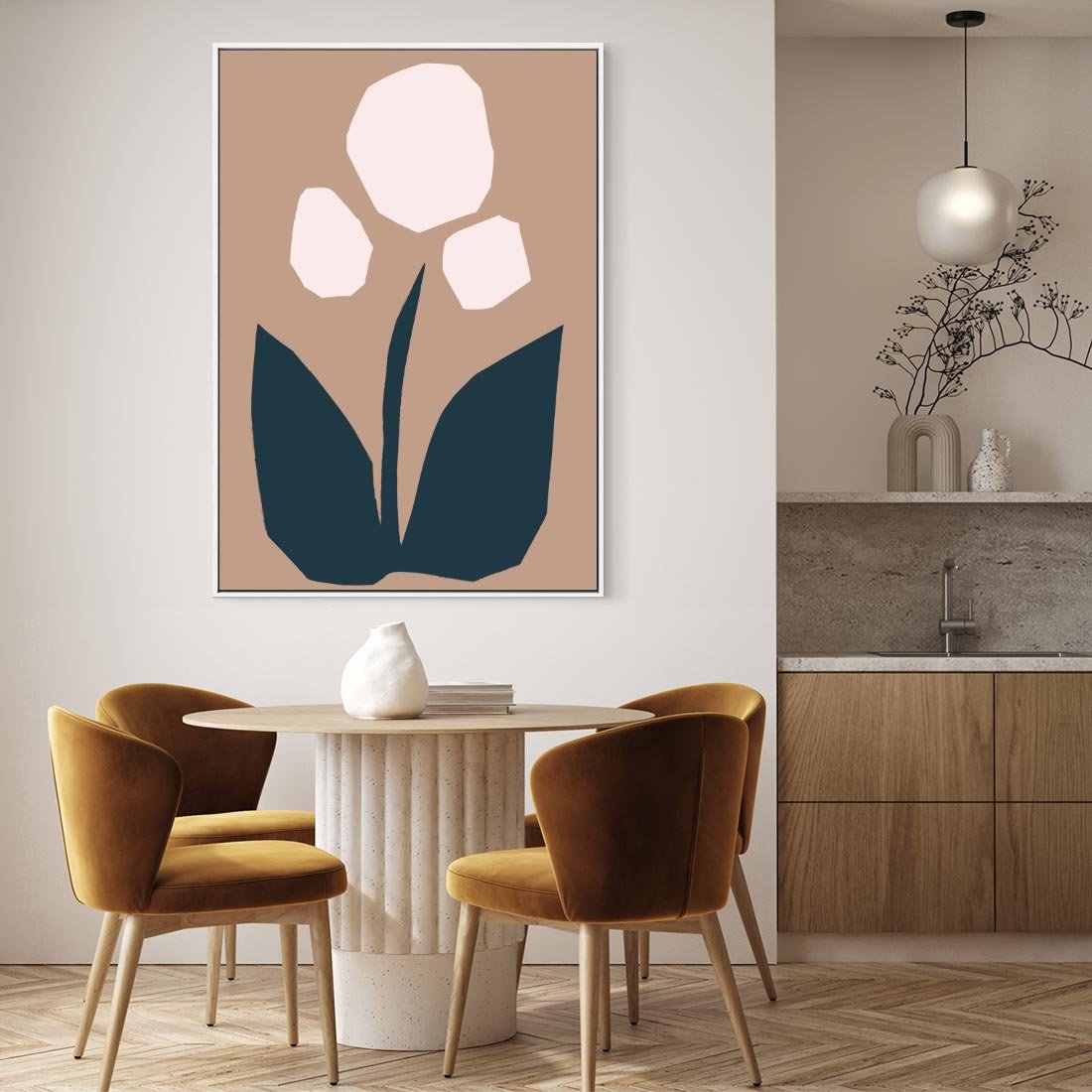 Obraz w ramie 80x120 - Refleksje Boho Przyrody - abstrakcyjny obraz, plakat - rama biała