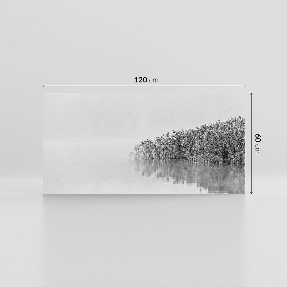 Obraz na płótnie 120x60 - Mglisty Brzeg Jeziora - czarno białe zdjęcie, zamglone jezioro