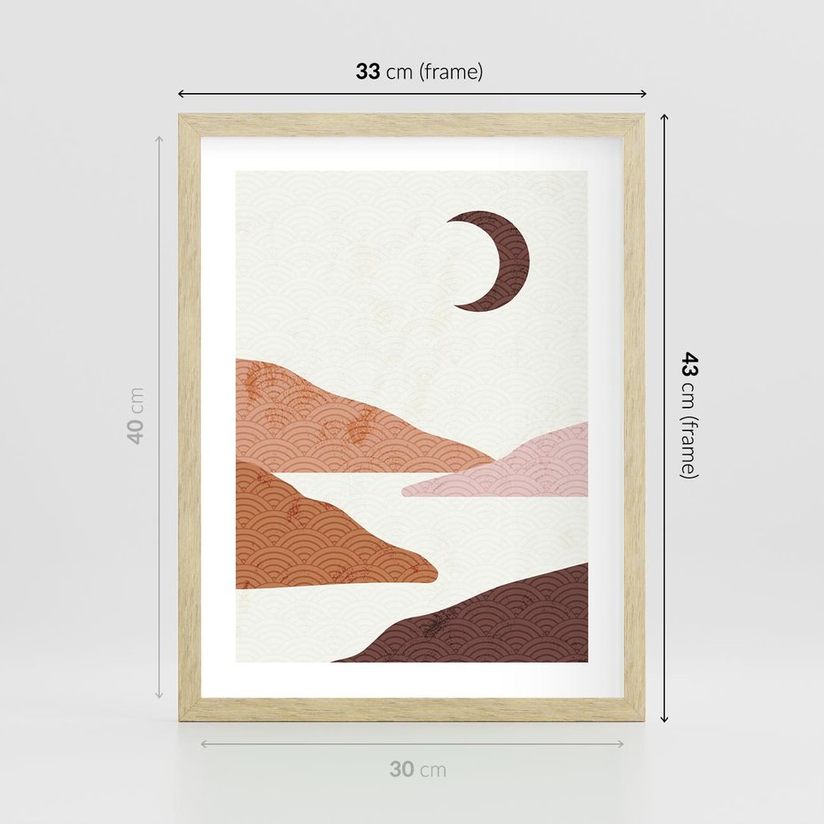 Plakat w ramie 30x40 - Księżycowa Refleksja - nowoczesna sztuka, góry - rama drewno