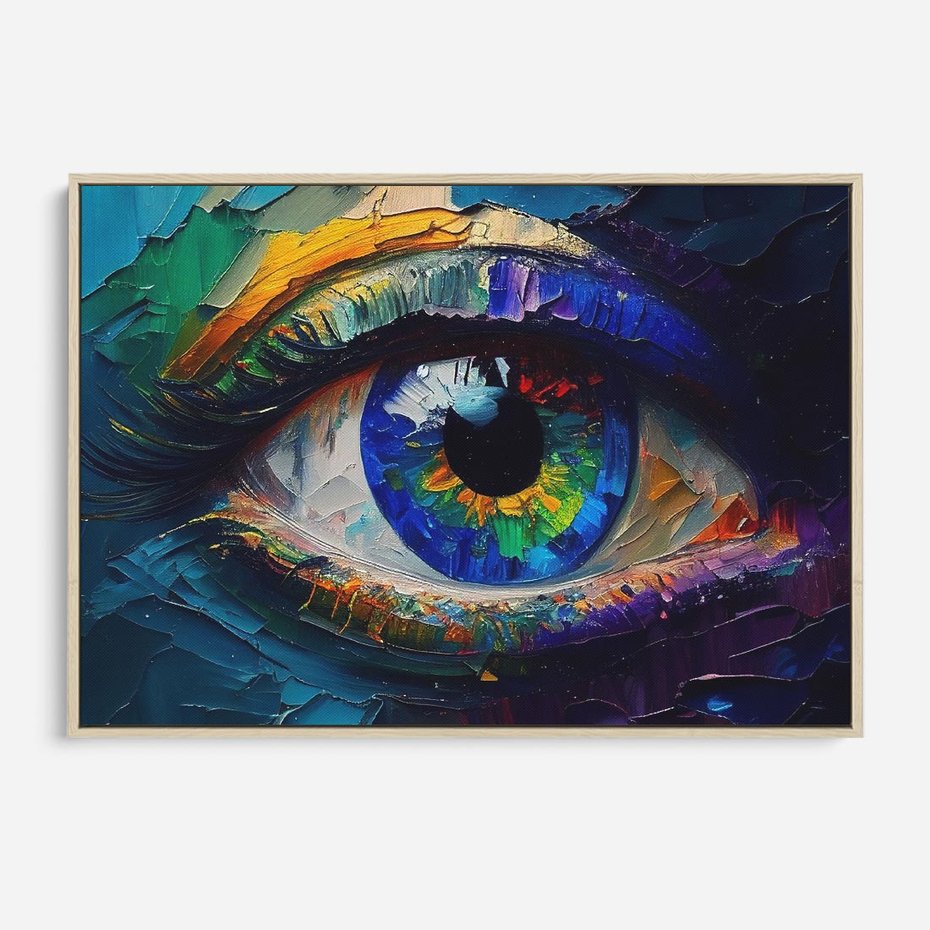 Obraz w ramie 70x50 - Mistyka Tęczowego Oka - oko, obraz olejny - rama drewno