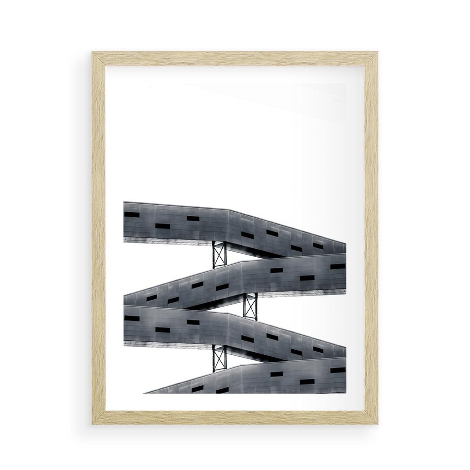 Plakat w ramie 50x70 - Monochromatyczna Sztuka Nowoczesnych Budynków - architektura, nowoczesne formy - rama drewno