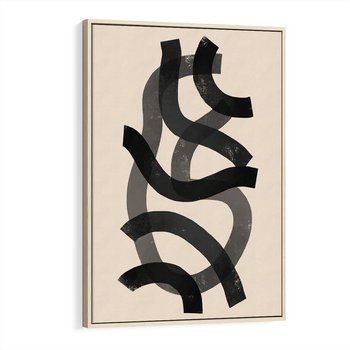 Obraz w ramie 80x120 - Strukturalne Odbicia Innowacji - zaplątane minimalistyczne linie, na bezowym tle - rama drewno