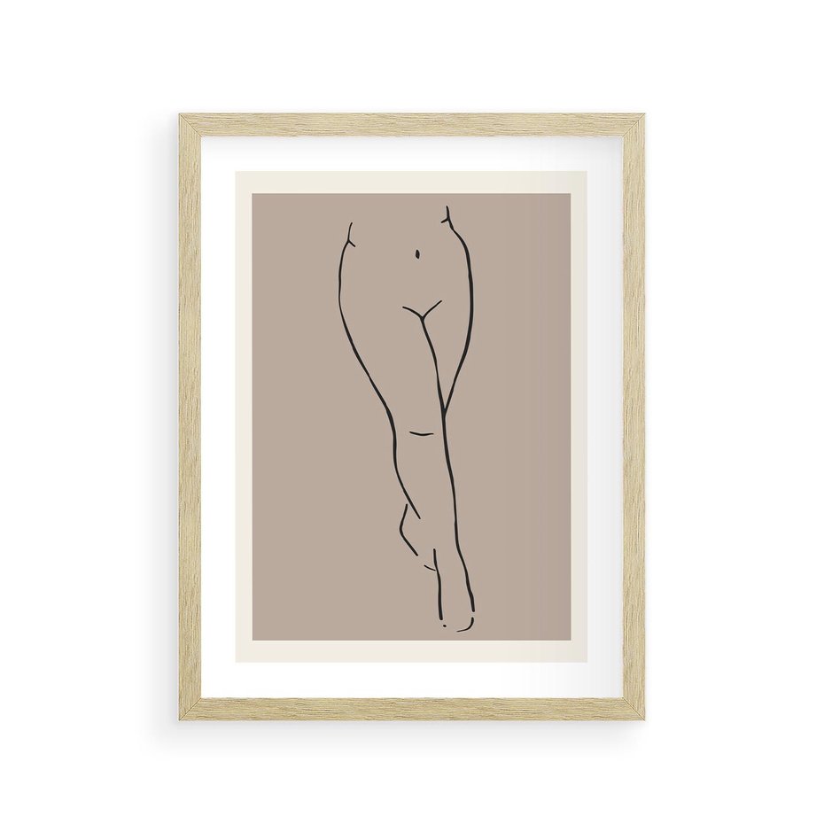Plakat w ramie 30x40 - Intrygujące Szkice - mnimalistyczny akt kobiecy, beżowa tonacja - rama drewno