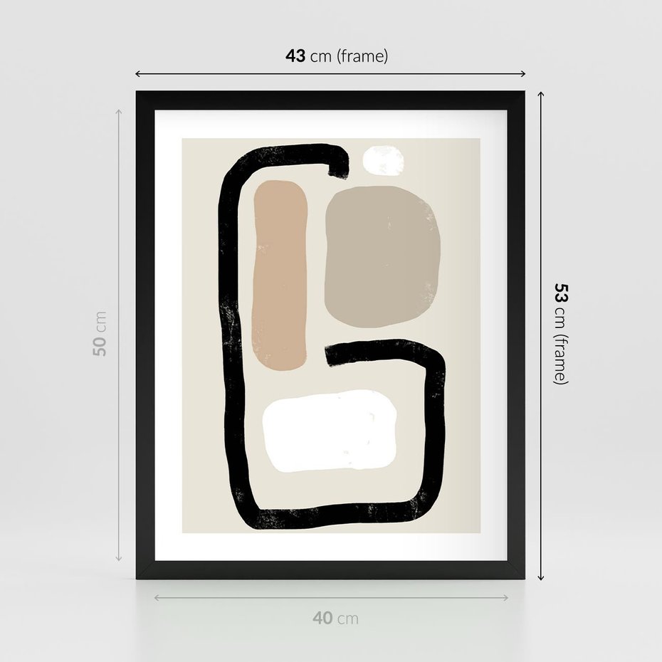 Plakat w ramie 40x50 - Kształtne Formy - geometryczne nieregularne kształty, nowoczesna kompozycja - rama czarna