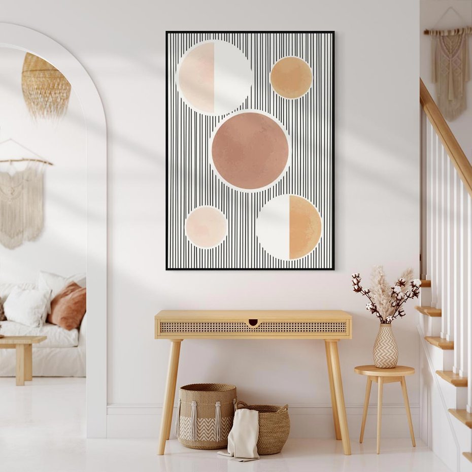 Obraz w ramie 50x70 - Rozplątane Granice - abstrakacyjna nowoczesna sztuka, koła okręgi - rama czarna