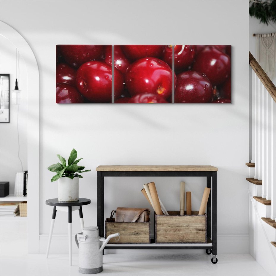 Obraz na płótnie 120x40 - Wiśnie Owocowa Rozkosz - wiśnie, owoce