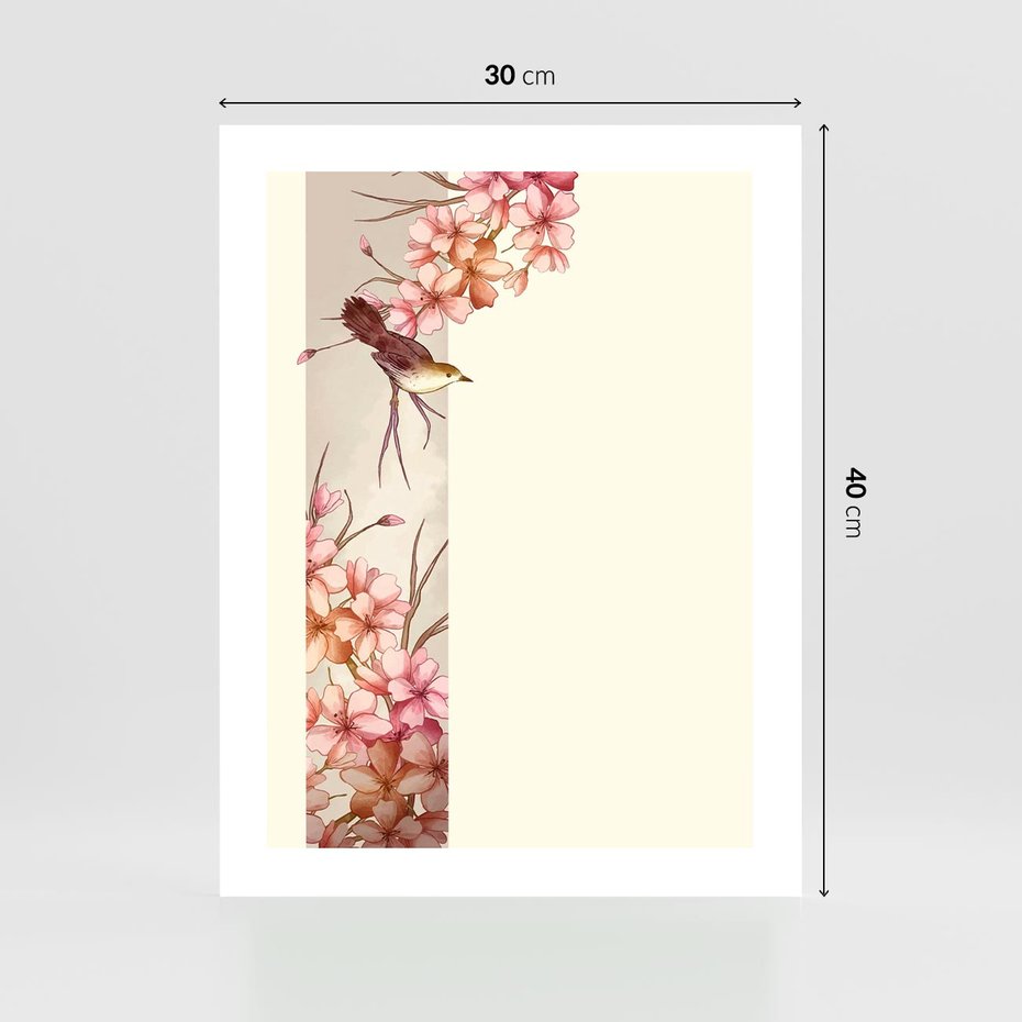 Plakat bez ramy 30x40 - Rozkwitające Marzenia - japońska sztuka, ptak