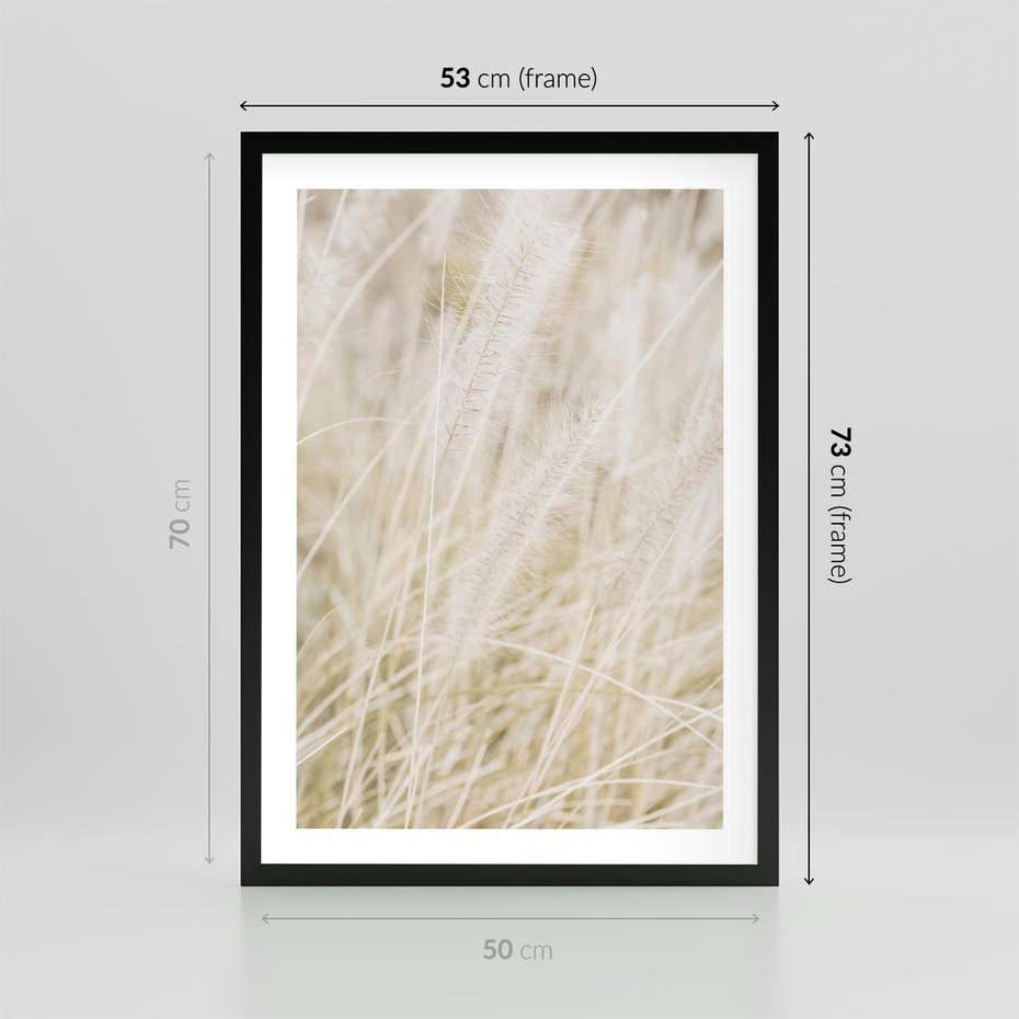 Plakat w ramie 50x70 - Białe Trawy Pampas - suche trawy, białe trawy - rama czarna