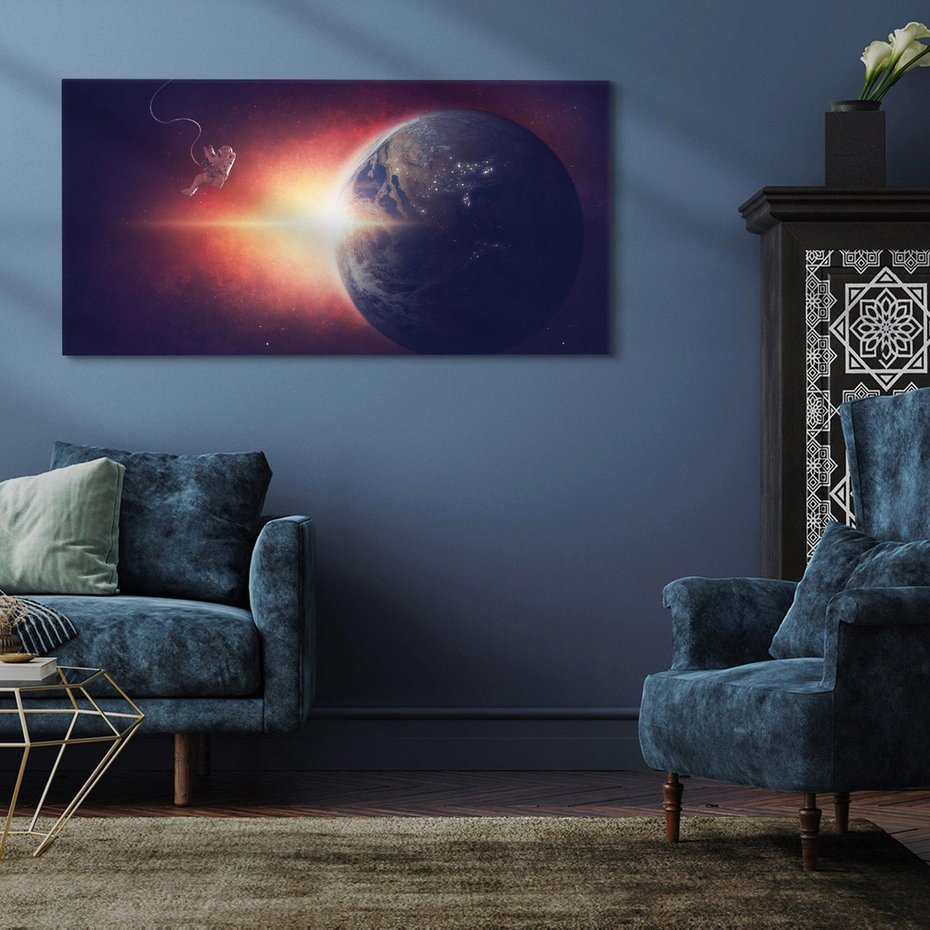 Obraz na płótnie 100x50 - Kosmiczne spotkanie: ziemia i słońce - kosmos, ziemia