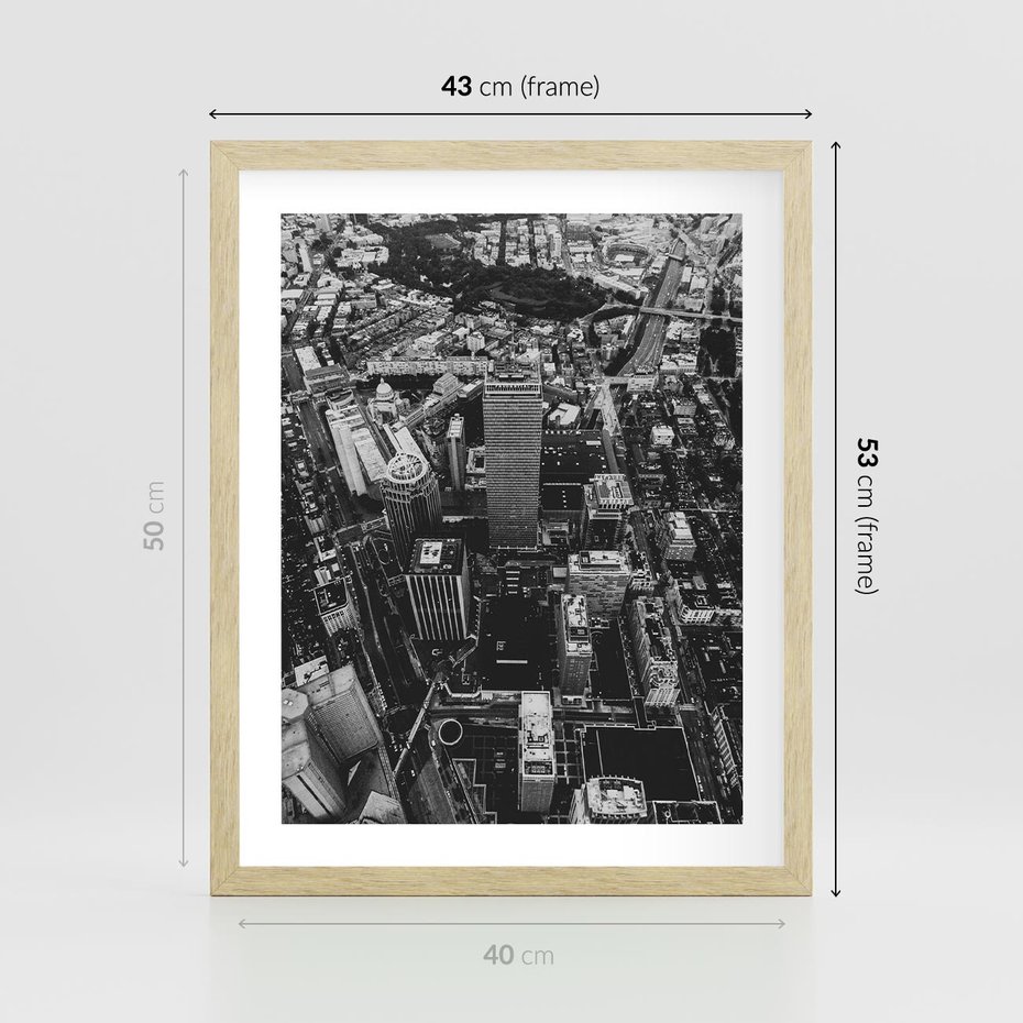 Plakat w ramie 40x50 - Kontrastujące miasto - miasto, biało - rama drewno