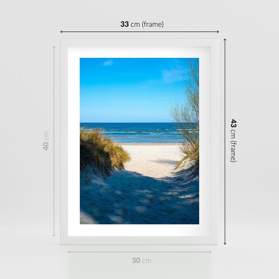 Plakat w ramie 30x40 - Spokój nad brzegiem morza - plaża, morze - rama biała