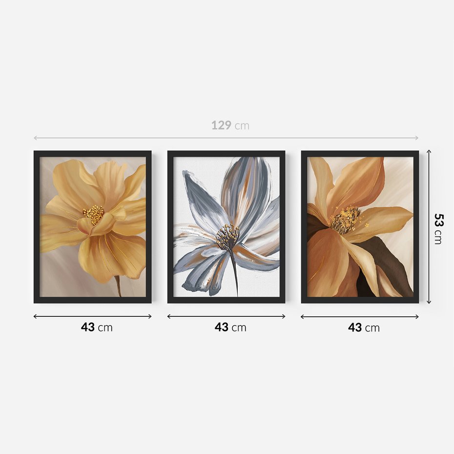 Zestaw obrazy w ramie 40x50 galeria - Kwiaty, jak, obraz, olejny, złoto - rama czarna