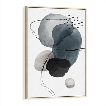 Obraz w ramie 80x120 - Wibracje Kształtów - abstrakcyjne plamy akwarelowe, czarny szkic - rama drewno