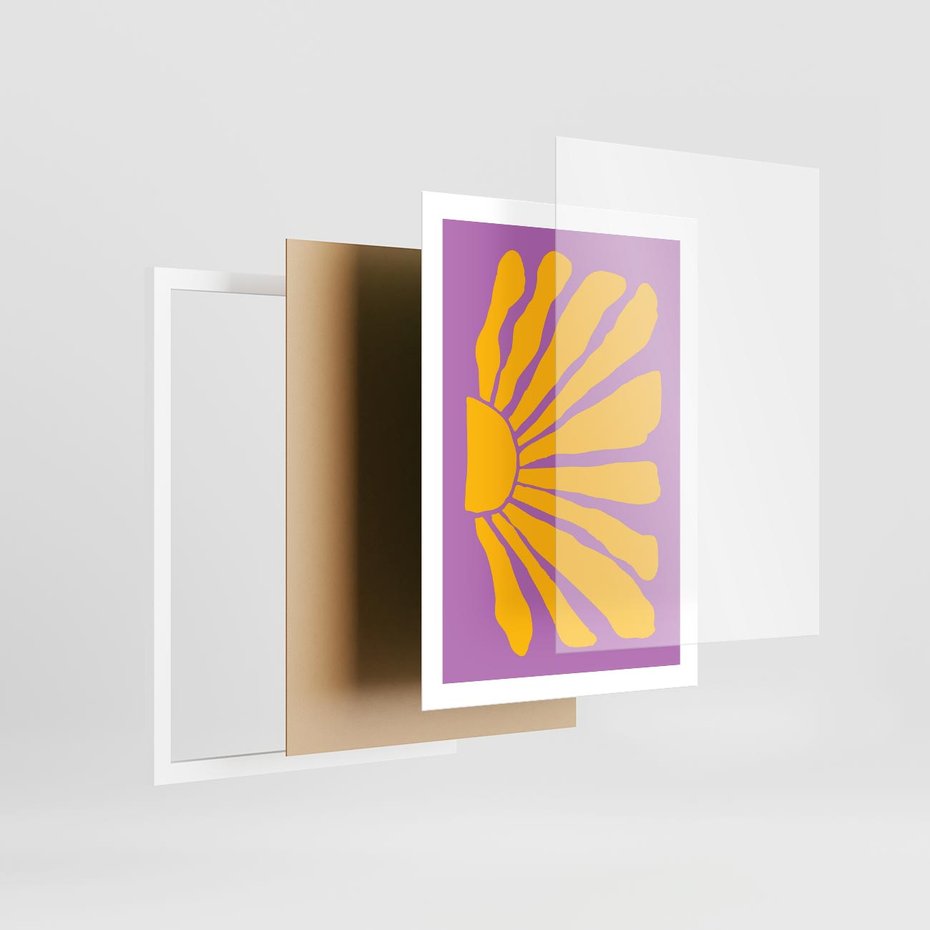 Plakat w ramie 50x70 - Podróżne Kontury - abstrakcyjny plakat, intensywne różowe tło - rama biała