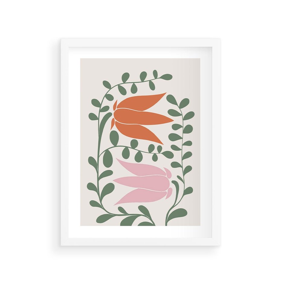 Plakat w ramie 30x40 - Rozkwitające Kontury - plakat, kwiaty - rama biała