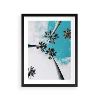Plakat w ramie 30x40 - Palmy w Gorącym Niebie - palmy, ujęcie z dołu - rama czarna