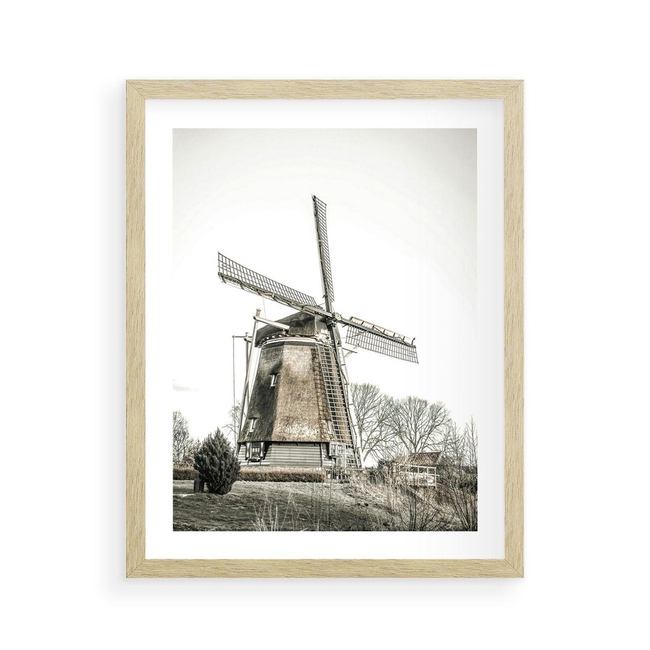 Plakat w ramie 40x50 - Wiejska Idylla z Młynem - wiatrak, młyn - rama drewno