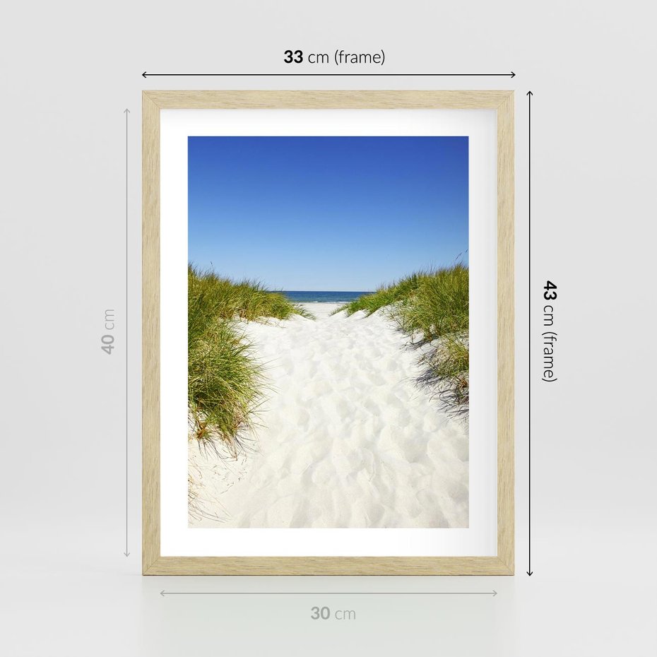 Plakat w ramie 30x40 - Relaks nad Morskimi Wzgórzami - plaża, wydmy - rama drewno