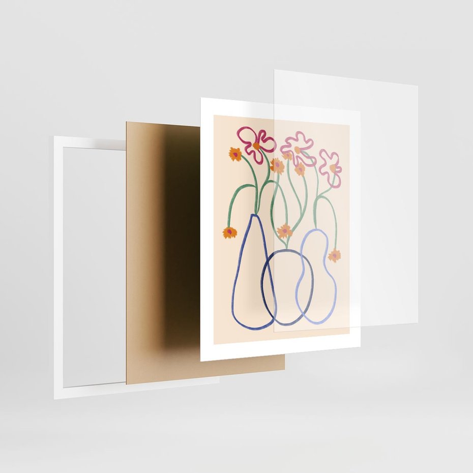 Plakat w ramie 40x50 - Migocące Pastelowe Impresje - minimalistyczny abstrakcyjny obraz, prymitywne kwiatki - rama biała