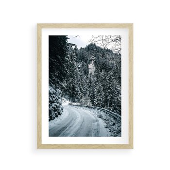 Plakat w ramie 50x70 - Zimowa Przygoda - zima w górach, droga - rama drewno