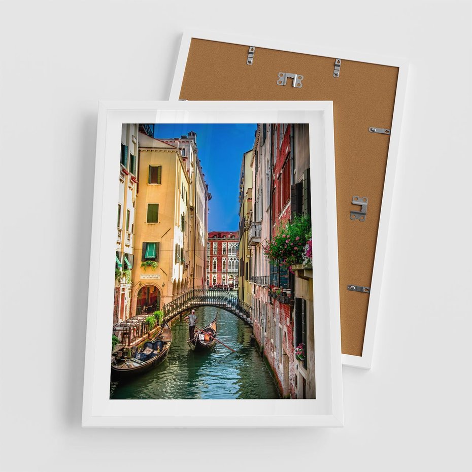 Plakat w ramie 50x70 - Romantyczna Gondola - Wenecja, gondola - rama biała