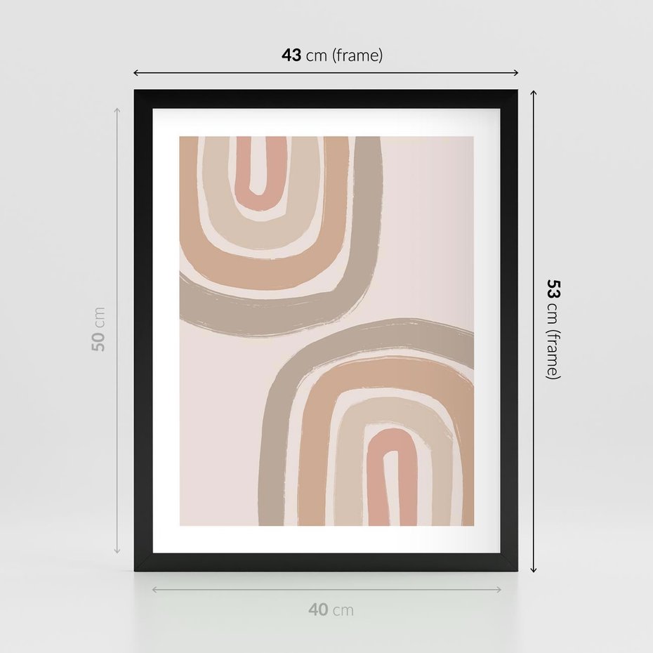Plakat w ramie 40x50 - Migotliwe Tęczowe Przestrzenie - abstakcyjne tęcze, delikatne odcienie beżu - rama czarna