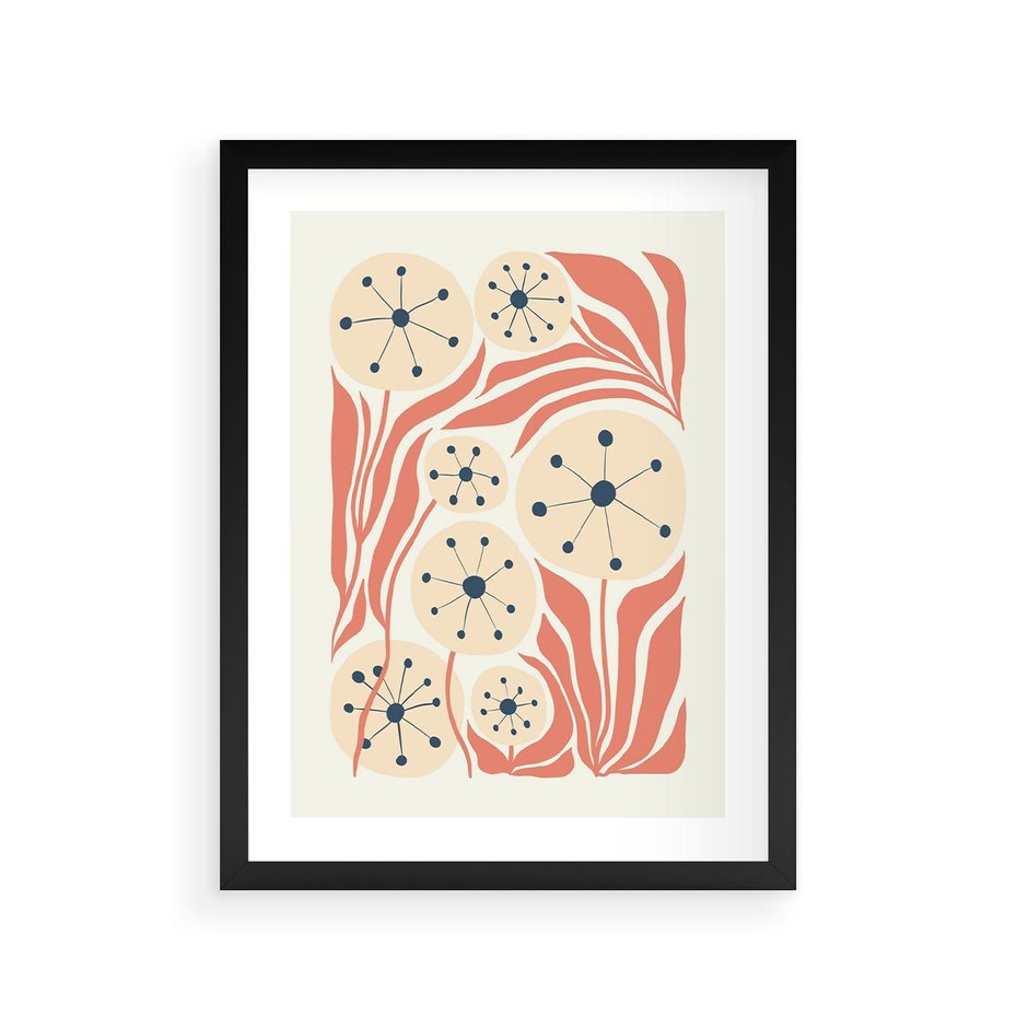 Plakat w ramie 30x40 - Impresje Harmonii - abstrakcyjne kwiaty, rośliny - rama czarna