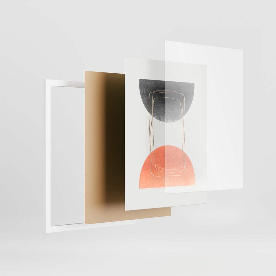 Zestaw obrazy w ramie 50x70 galeria - Akwarela, geometryczne, plamy - rama biała