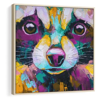 Obraz w ramie 50x50 - Przebudzenie snu artysty - zbliżenie, kolorowy portret szopa pracza - rama drewno