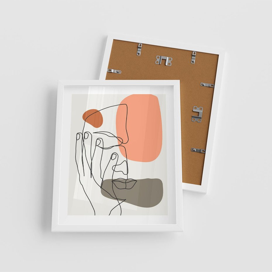 Plakat w ramie 40x50 - Ekspresja Kolorów: Szkic - one line szkic twarzy, kolorowe plamy - rama biała