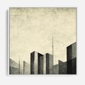Obraz w ramie 50x50 - Mroczne Wieżowce - postarzana grafika, perspektywa budynków wieżowców - rama biała