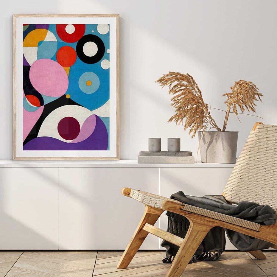 Plakat w ramie 30x40 - Kolorowe Ulotności - abstrakcyjny obraz olejny, żywe kolory - rama drewno