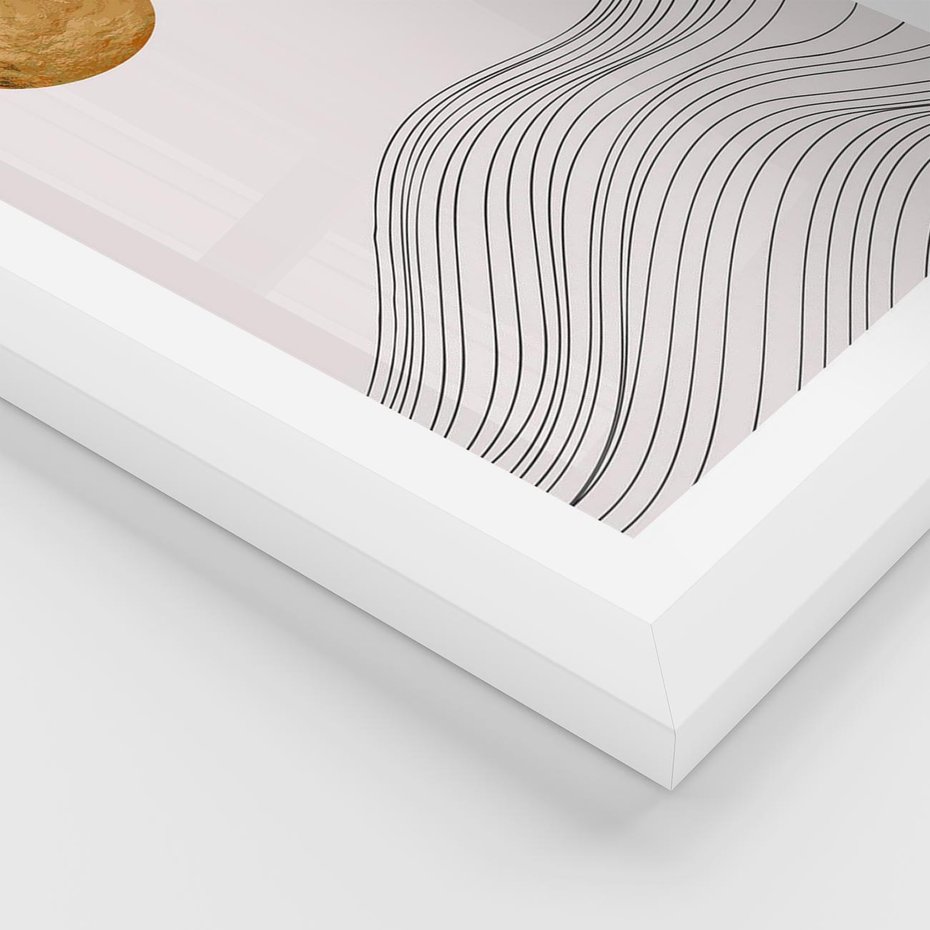 Plakat w ramie 40x50 - Minimalistyczne Słońce: Blask i Złoto - grafika, minimalizm - rama biała