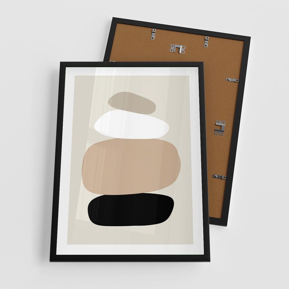 Plakat w ramie 50x70 - Zgeometryzowane Kształty - modernistyczny plakat, obłe kształty - rama czarna
