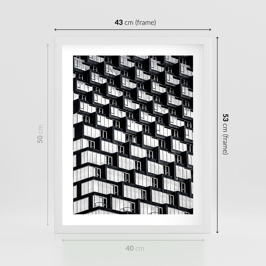 Plakat w ramie 40x50 - Elegancja Wysokości - architektura, wieżowiec - rama biała