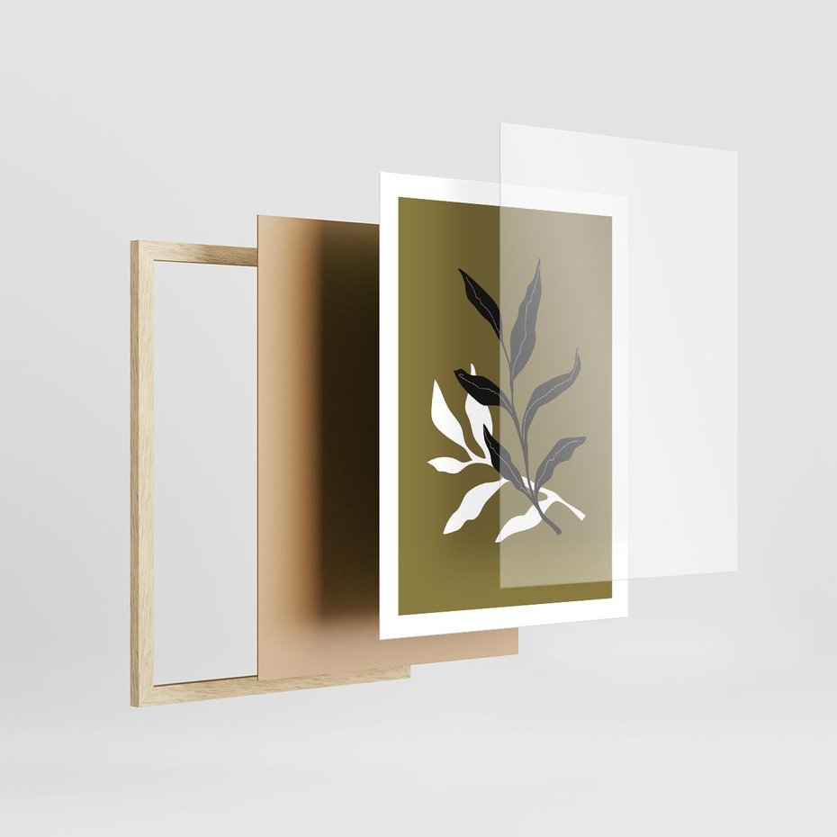 Plakat w ramie 50x70 - Wewnętrzne Odsłony - liście, gałązki - rama drewno