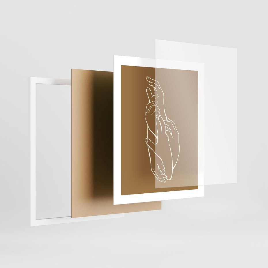 Plakat w ramie 40x50 - Splecione Dłonie - szkic, minimalizm - rama biała