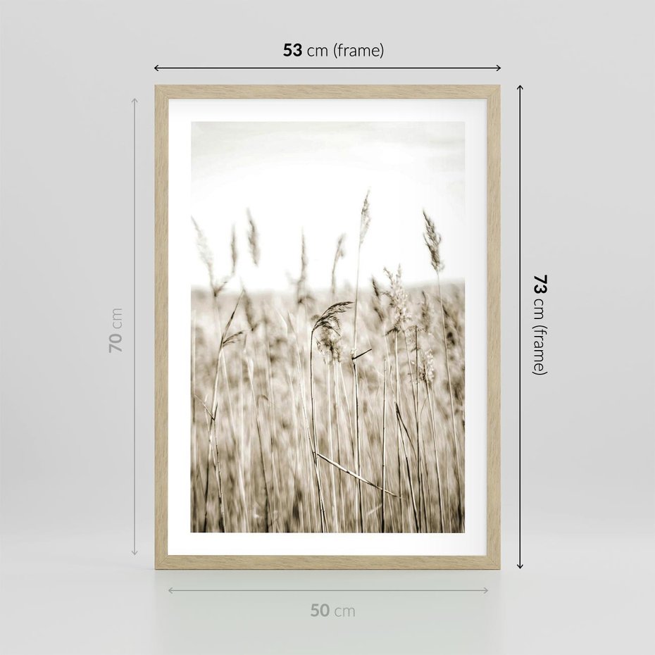 Plakat w ramie 50x70 - Nostalgiczny Pejzaż - suche trawy, pole - rama drewno