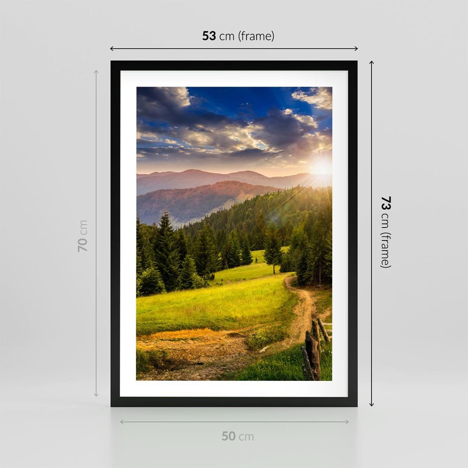 Plakat w ramie 50x70 - Zachód słońca na łące - zachód, łąka - rama czarna