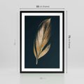 Plakat w ramie 50x70 - Mroczne Złoto - nowoczesna grafika, złoty liść na czarnym tle - rama czarna