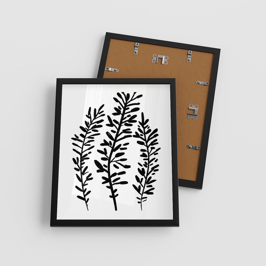 Plakat w ramie 40x50 - Spokojne Wiatrem Uginane - szkic, czarno biały - rama czarna
