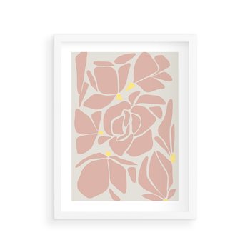 Plakat w ramie 50x70 - Rozplątane Akwarelowe Formy - abstrakcyjne boho kwiaty, kompozycja - rama biała